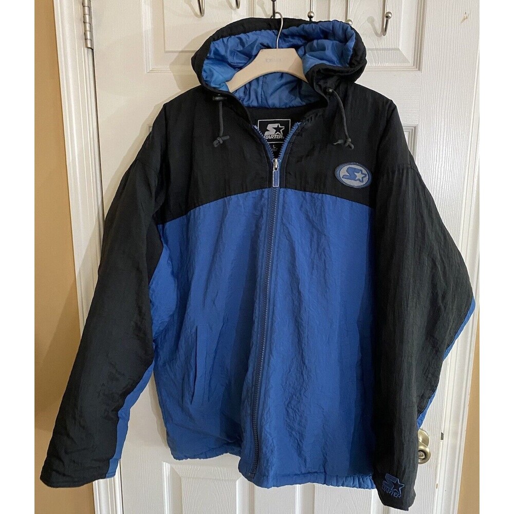 Vintage Starter Men’s Blue/Black Zip Up Hooded Coat With Pockets Size L